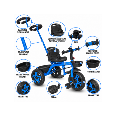 Maanit Tricycle with Dual Storage Basket for Kids|Boys|Girls Age Group 2 to 5 Years TRICYCLE TOKRI Tricycle (Blue)