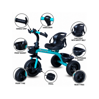 Maanit Tricycle With Dual Storage Basket for Kids|Boys|Girls Age Group 2 to 5 Years Model_101_Stylish Comfort Tricycle (Multicolor)