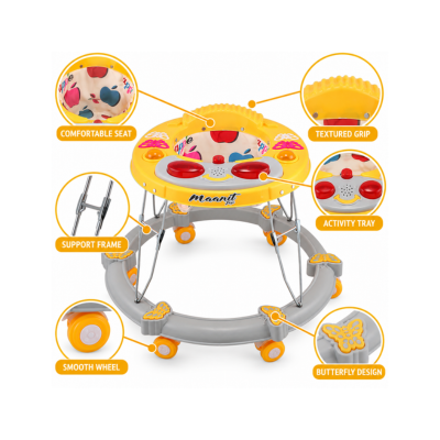Maanit Butterfly New Musical 3-in-1 Walker (Yellow & Grey)