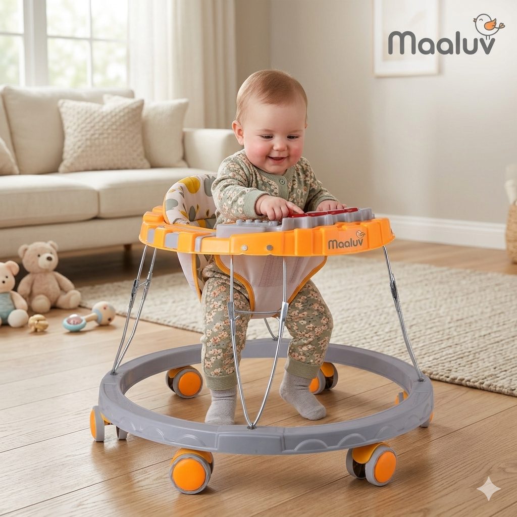 Maanit Plastic Ring Musical 3-in-1 Walker (Mango & Grey)